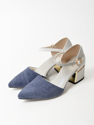 メッキラインチャンキーヒールセパレートパンプス