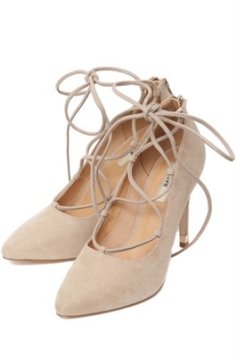 レースアップスエードヒールパンプス