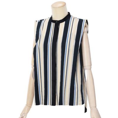 マルチカラーストライプノースリーブブラウス