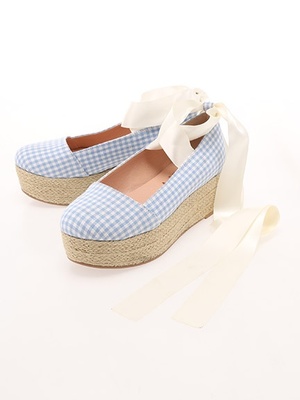 リボンレースアップギンガムエスパドリーユ