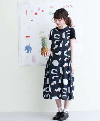 綿ボイル　「港の風景プリント」　ワンピース