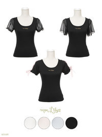 フレア オーガンジーレースアップ シンプルロゴカットソーTシャツ