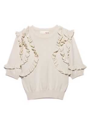 半袖フリルニットプルオーバー