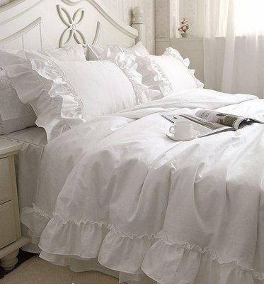 ホワイトラッフルフリル寝具カバーセット (シングル)