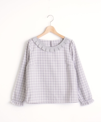 J衿プリーツチェックブラウス