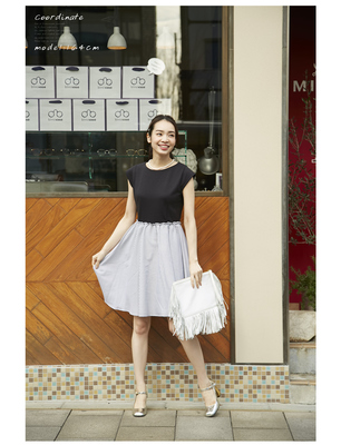 toccoトッコ　ポンチ×ストライプスカートさわやかお嬢様ワンピース