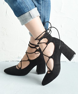 チャンキーヒール・レースアップパンプス