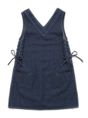 girlレースアップデニムワンピース