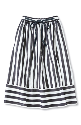 ストライプ×ボーダーの切り替えミモレ丈スカート ＜ネイビー＞