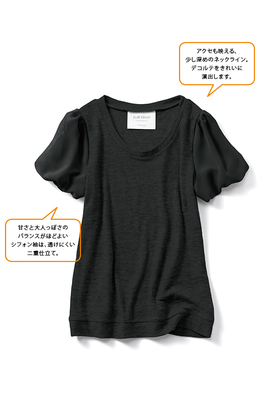 シフォンパフスリーブのカットソートップス ＜ブラック＞