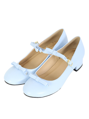 ダブルリボンローヒールパンプス