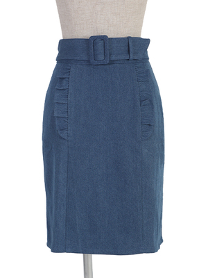 フリル使いデニムタイトスカート/F&A