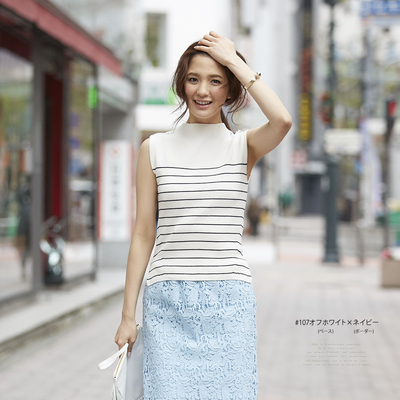 爽やかさも華やかさも肩ビジューボーダーノースリーブニット 【seralie　セラリー】