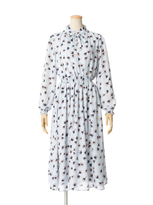 ボウタイ花柄ロングワンピース