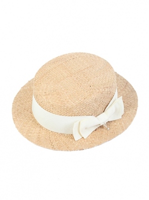 リボンラフィアカンカン帽