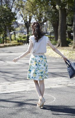 夏の御嬢さんリボン付き花柄スカート 【malina　マリーナ】