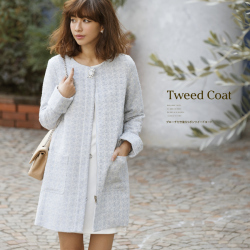 ブローチ付き後ろリボンツイードコート