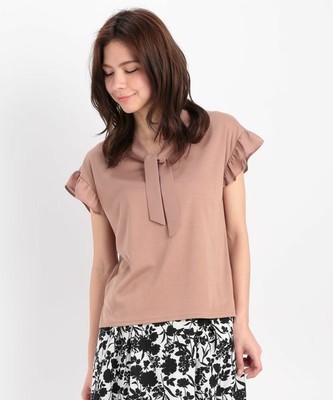 袖フリルボウタイプルオーバー