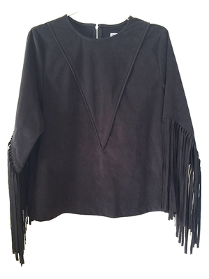 fringe sleeves suede top