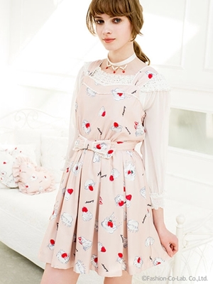 イチゴ柄ウエストリボンワンピース