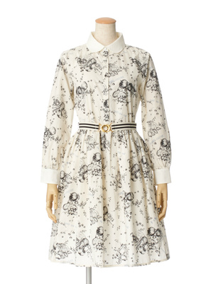 フルーツカトラリー柄シャツワンピース