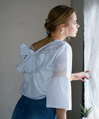 ストライプバックリボンブラウス