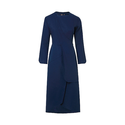 WOMEN Linen Cotton Wrap Long Sleeve Dress