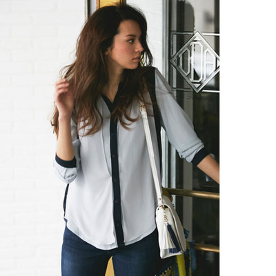 【chiffon bicolor blouse】レディース バイカラー ブラウス