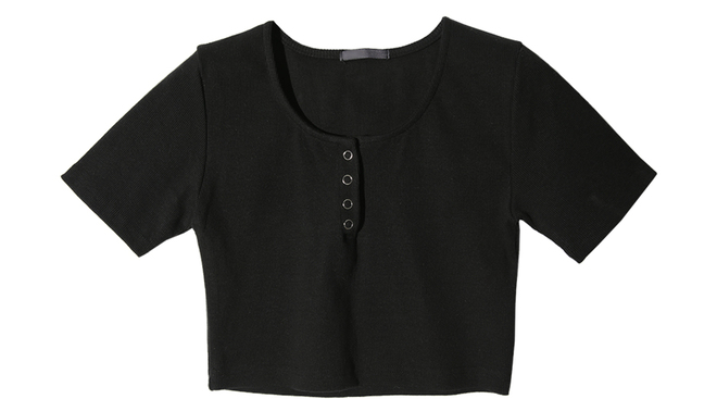 STYLENANDA ヘンリーネッククロップドTシャツ