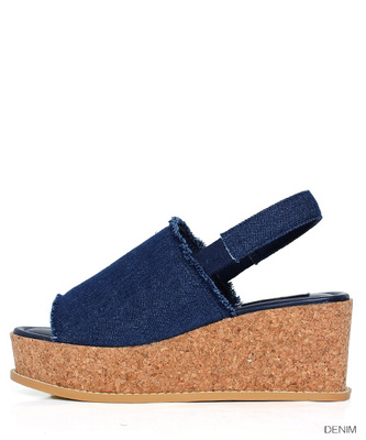 カットオフデニムコルクウェッジサンダル