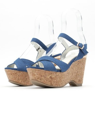 コルクウェッジソールアンクルストラップサンダル