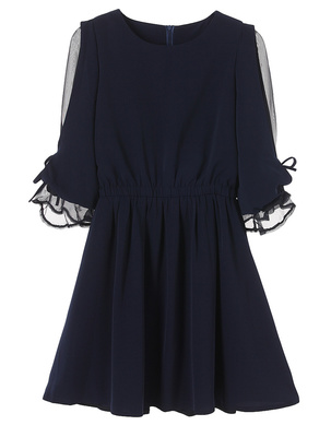 袖シースルーフレアワンピース