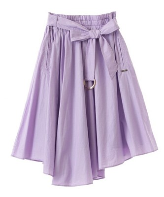 シャツ地共布ベルト付イレギュラーヘムスカート