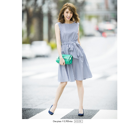 肩ビジューストライプワンピース 【lasmin　ラスミン】