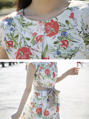 リボン付き花柄夏の御嬢さんワンピース 【ratris　ラトリス】