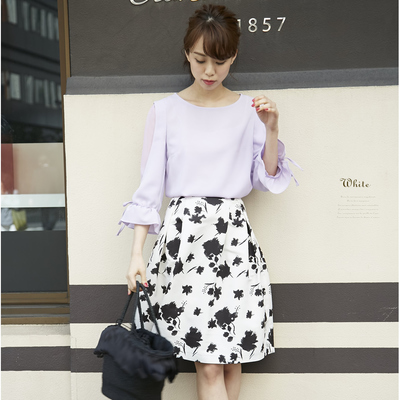 水彩フラワータックフレアスカート 【meliisy　メリシー】