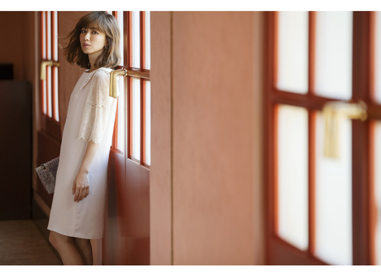 肩リボン袖レース上品ワンピース 【marlena　マレーナ】