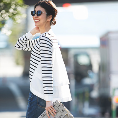 バックチュールフレアーボーダートップス