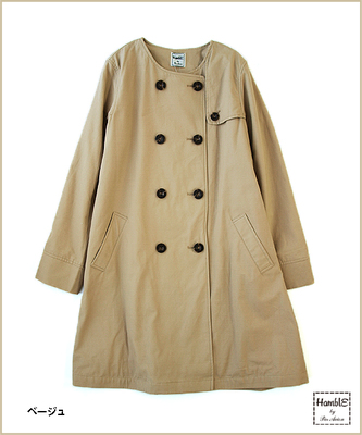 刺繍ノーカラートレンチコート