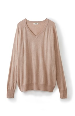 ゆるシルエットのシルク混シンプルＶネックニット ＜ベージュ＞