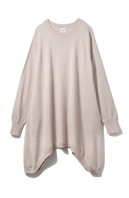 横顔美人なすそラウンドニットチュニック ＜ライトベージュ＞