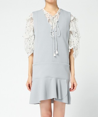CRAPE & RIBBONS DERESS　Vネックノースリーブワンピース