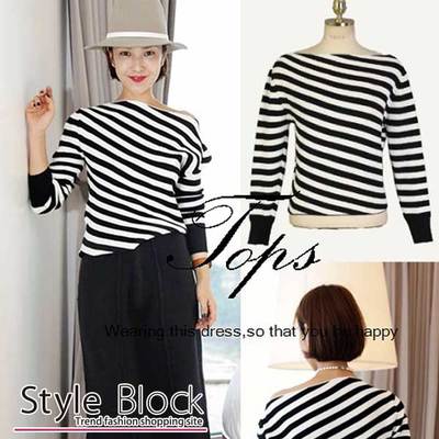 オフショルダーボーダーカットソー