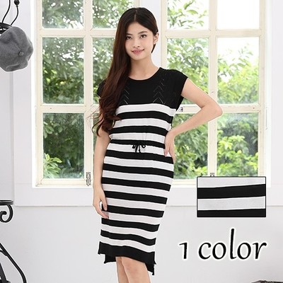 ハイウエスト切り替えボーダーロングワンピース