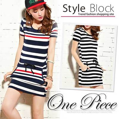 半袖ボーダーカットソーミニワンピース