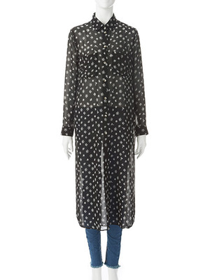 レトロ小花柄シフォンプリントマキシシャツ