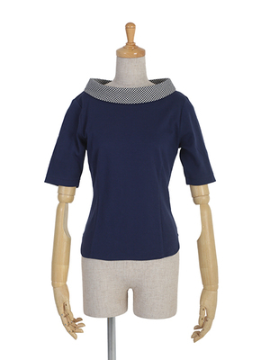 ギンガムロールカラープルオーバーブラウス