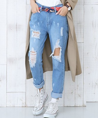  【2016 S/S新作】[綿100%]カットオフ・ダメージボーイズデニムパンツ