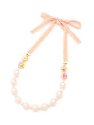 Michu coquette （ミチュ コケット）  キラキララメパールとvintage　cabochonのベルベットリボンネックレス