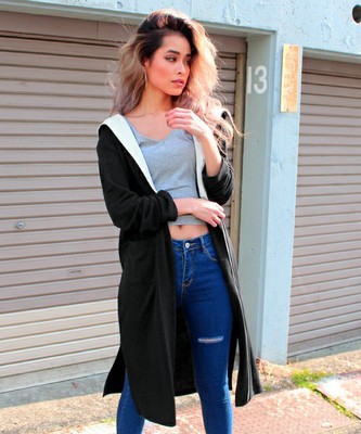 フード配色コーディガン